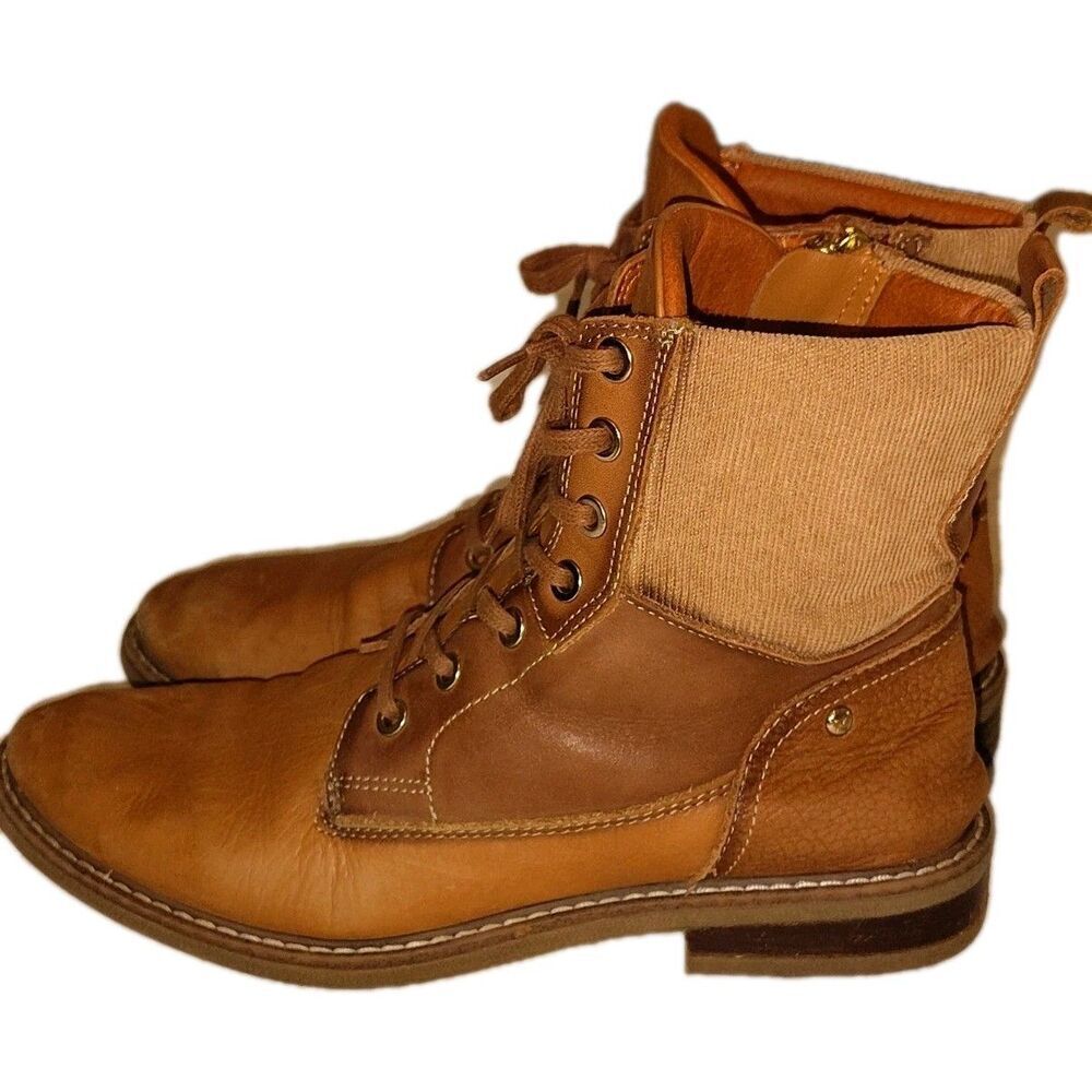 Pikolinos Womens Leather Lace Up Combat Boots Side Zip Tan Brown Size 39 US 8